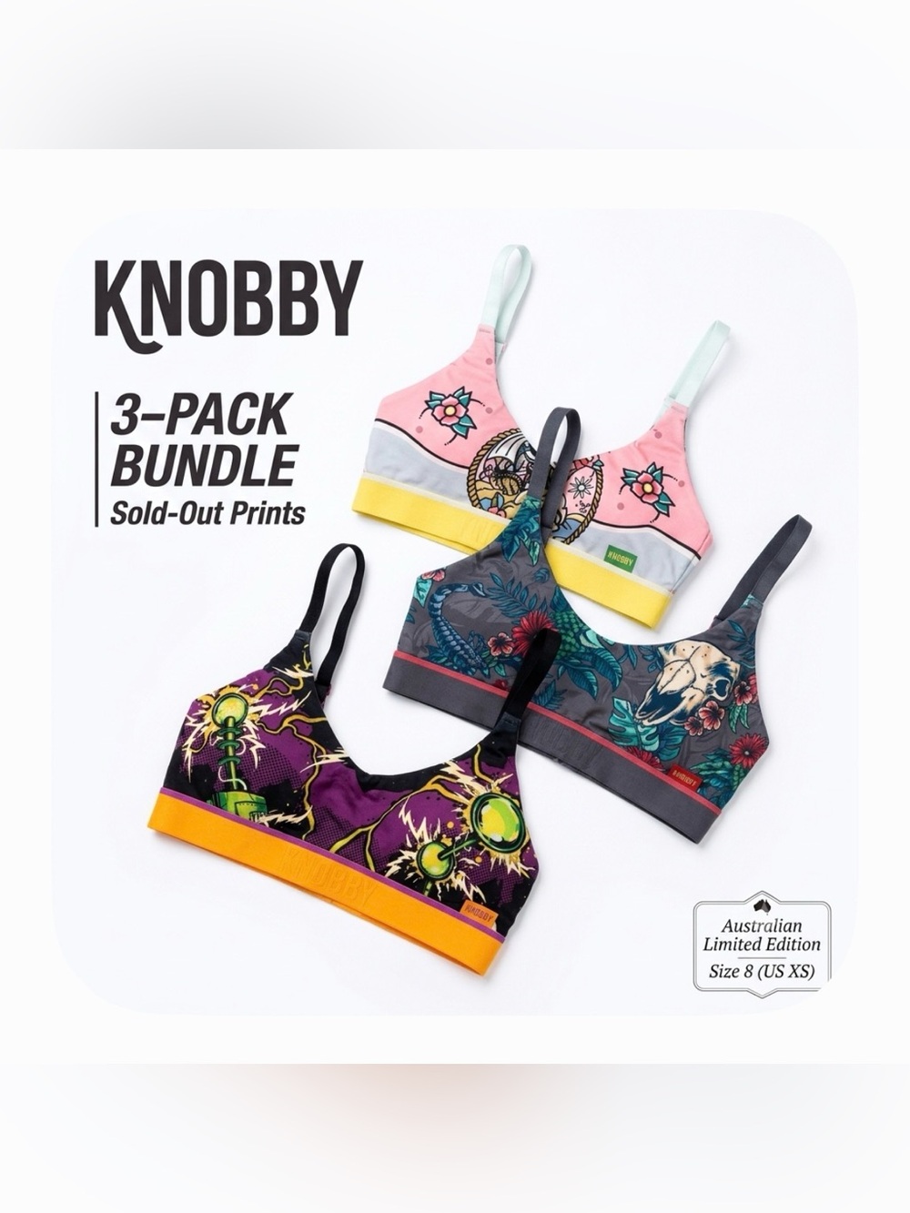 KNOBBY Bralette Bundle Size AU 8 US XS 30B Set of 3